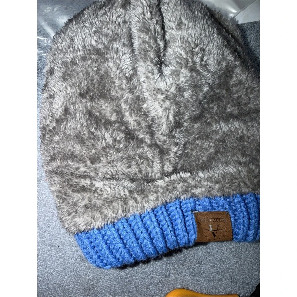 Anazalea Blue Knit Beanie Hat Faux Fur Lining Warm Stylish Winter‎ Ski